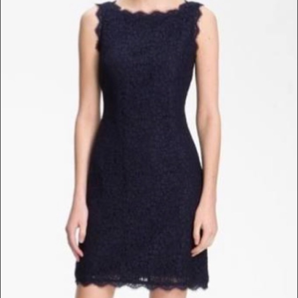 Lace Adrianna Papell Blue Dress! Zipper Back!
